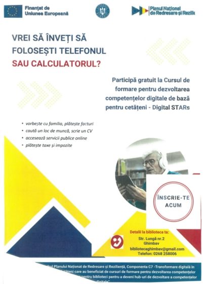 10.11.2025 – Curs gratuit de formarea pentru dezvoltarea competențelor digitale de bază pentru cetățeni – Digital STARs
